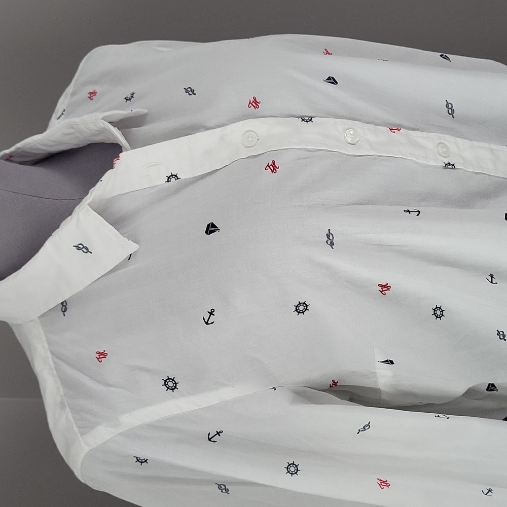 Tommy Hilfiger Nautical Print Relaxed Fit Button Down Shirt - White - L